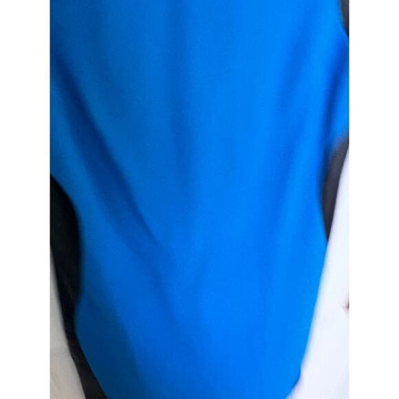 Diane Von Furstenberg Women's 12 Dress Blue Pele Leather Panel Mini Bodycon FLAW - Picture 10 of 16